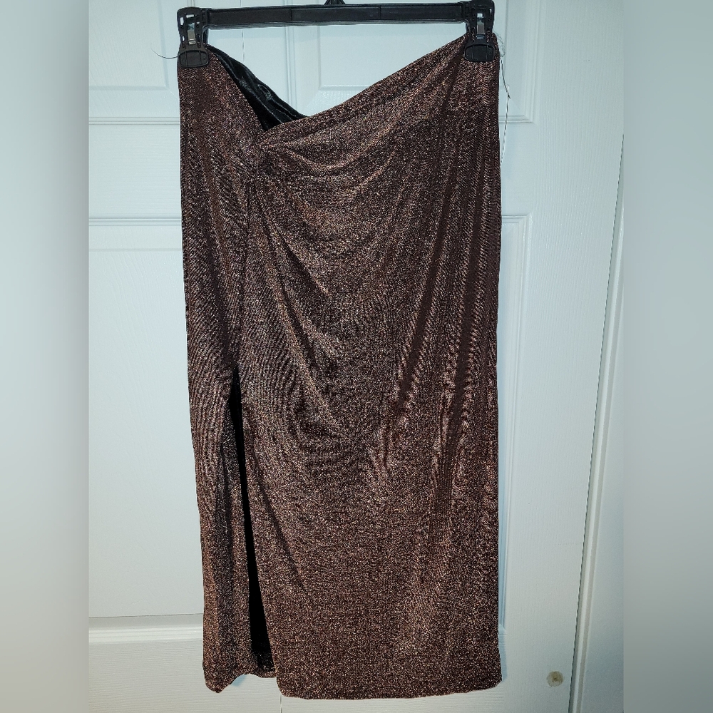 Golden Glitter Twisted Detail Midi Skirt